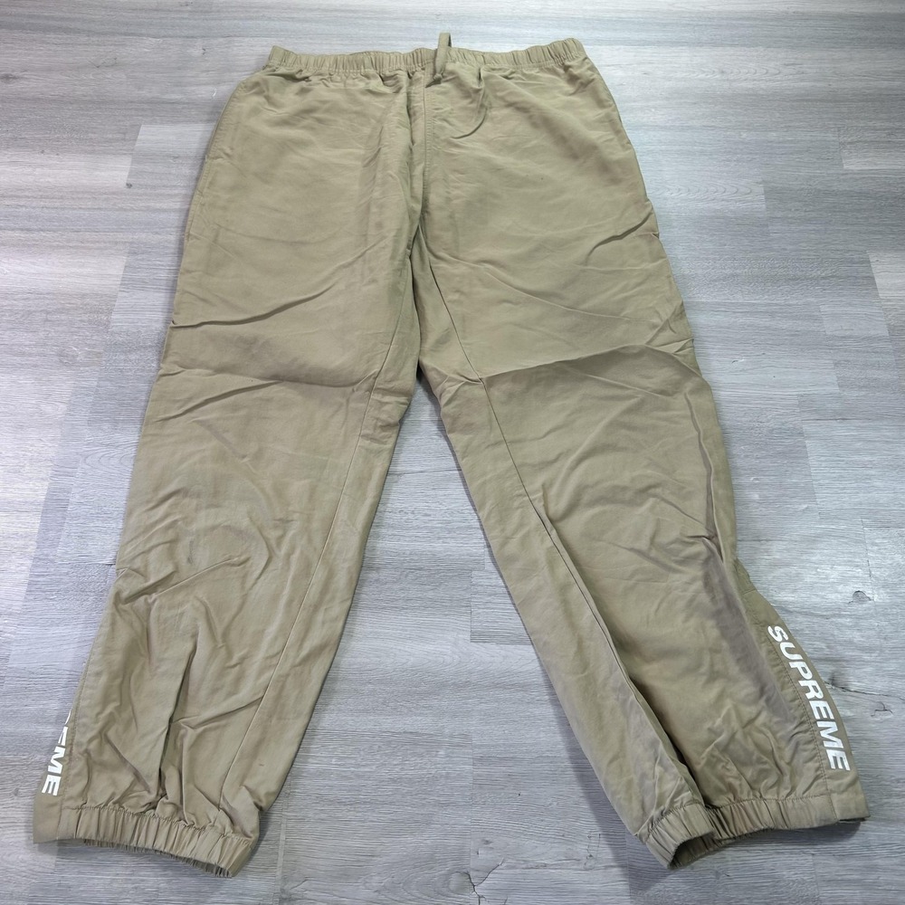 Supreme Track Pants Mens Medium Beige Nylon Jogger Elastic Waist Logo Pockets
